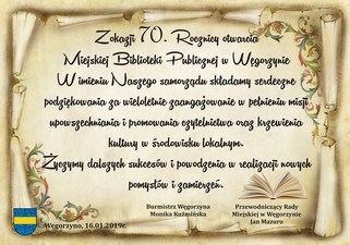70-lecie Miejskiej Biblioteki Publicznej w Węgorzynie