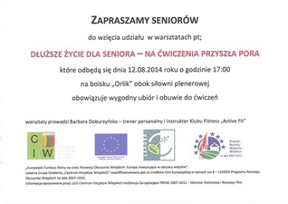 "Dłuższe życie dla seniora - na ćwiczenia przyszła pora" - Zapraszamy seniorów do wzięcia udziału w warsztatach.