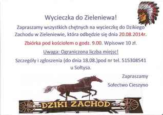 Wycieczka do Zieleniewa. Sołectwo Cieszyno zaprasza. Liczba miejsc ograniczona.
