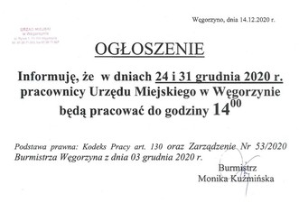 Ogłoszenie Burmistrza Węgorzyna