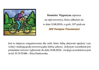Burmistrz Węgorzyna zaprasza na rajd rowerowy
